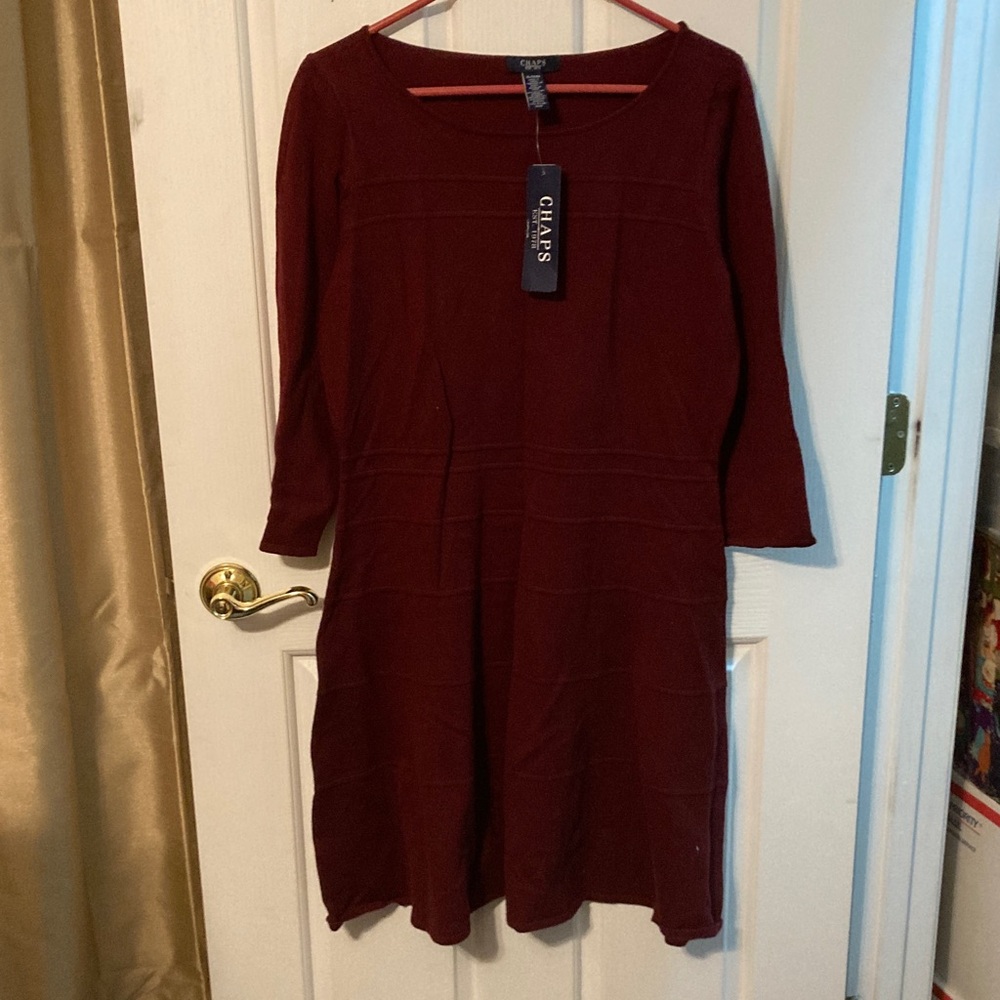 Chaps Women's Deep Red Long Sleeve Dress